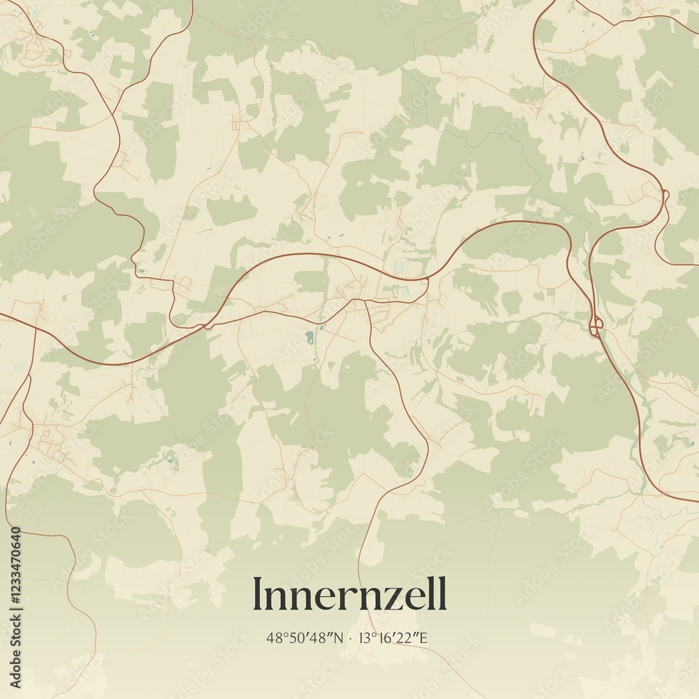Fototapeta premium Vintage map of Innernzell, Germany.