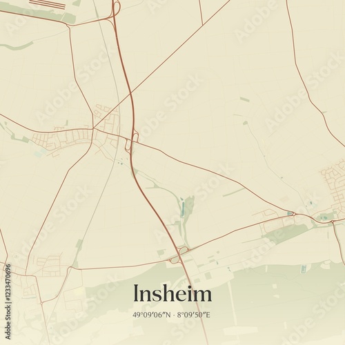 Vintage map of Insheim, Germany. photo