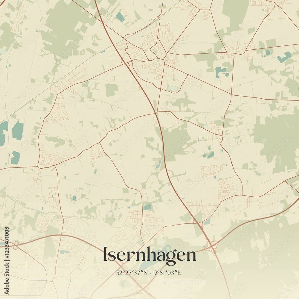 Fototapeta premium Vintage map of Isernhagen, Germany.