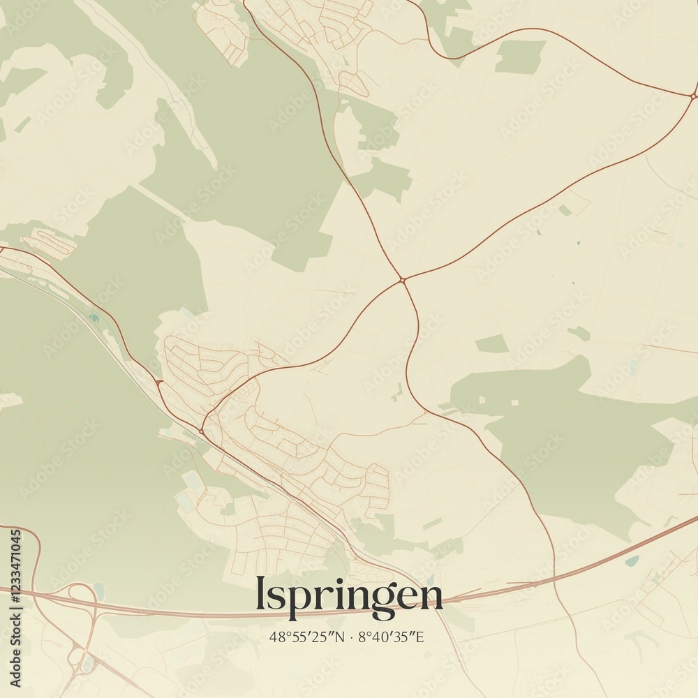 Fototapeta premium Vintage map of Ispringen, Germany.