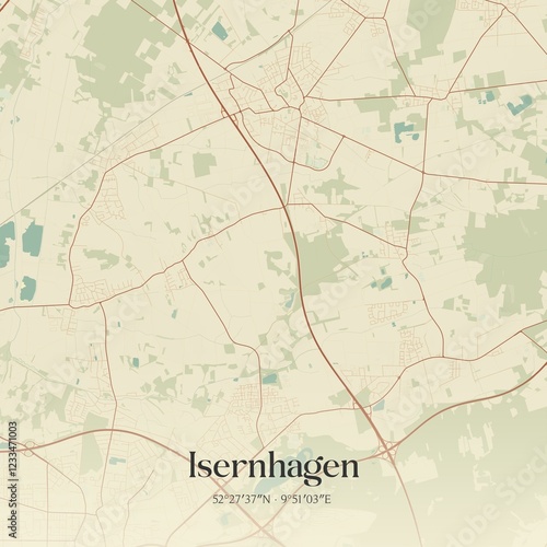 Vintage map of Isernhagen, Germany.