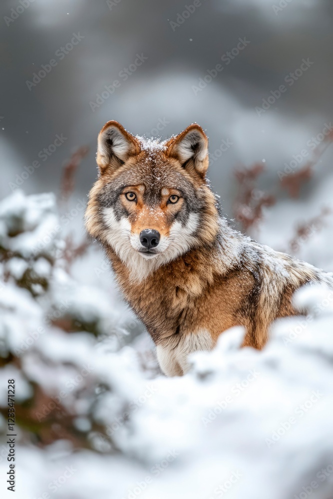 Fototapeta premium A Majestic Wolf in a Snowy Winter Forest