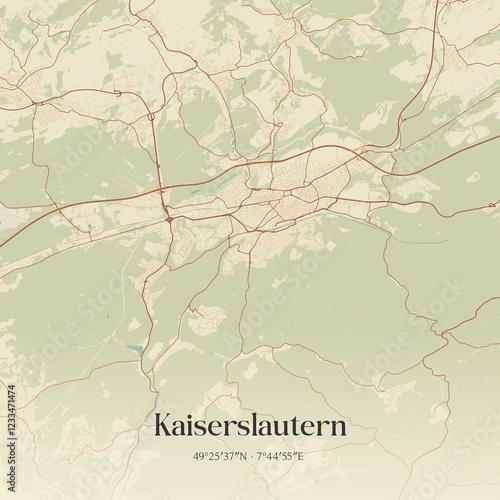 Vintage map of Kaiserslautern, Germany.