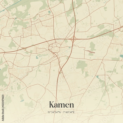 Vintage map of Kamen, Germany. photo