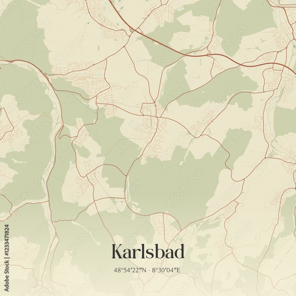 Fototapeta premium Vintage map of Karlsbad, Germany.