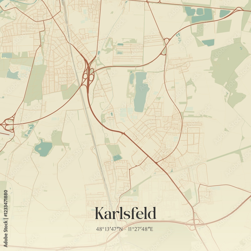 Fototapeta premium Vintage map of Karlsfeld, Germany.