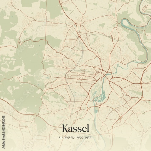 Vintage map of Kassel, Germany.