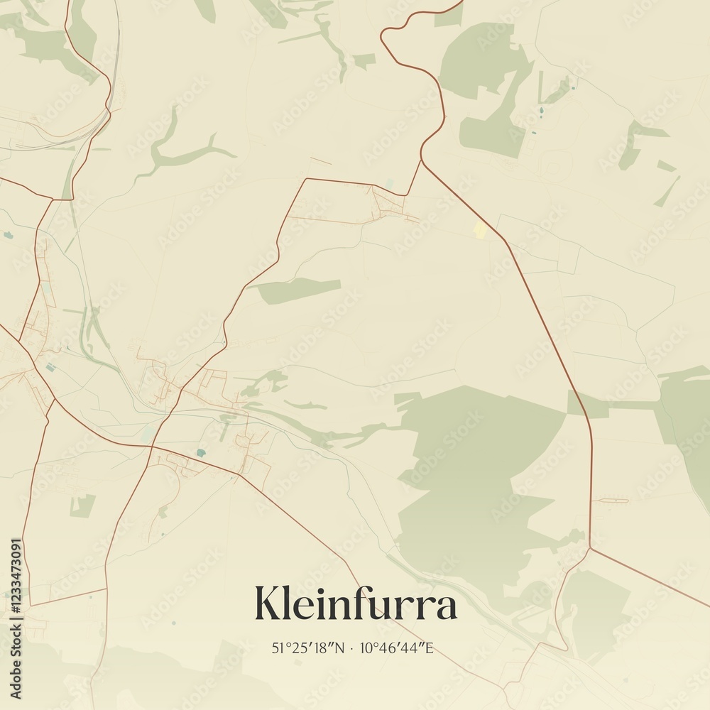 Fototapeta premium Vintage map of Kleinfurra, Germany.