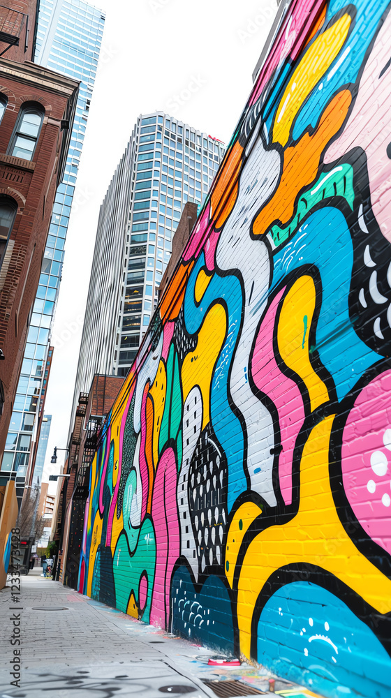 Colorful Urban Mural on a Building Wall in a Vibrant City Alleyway Colorful Urban Mural on a Building Wall in a Vibrant City Alleyway