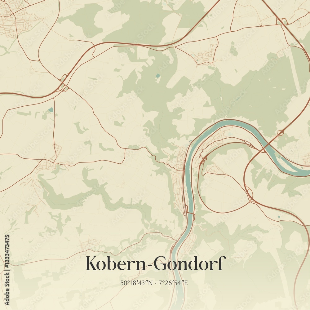 Obraz premium Vintage map of Kobern-Gondorf, Germany.