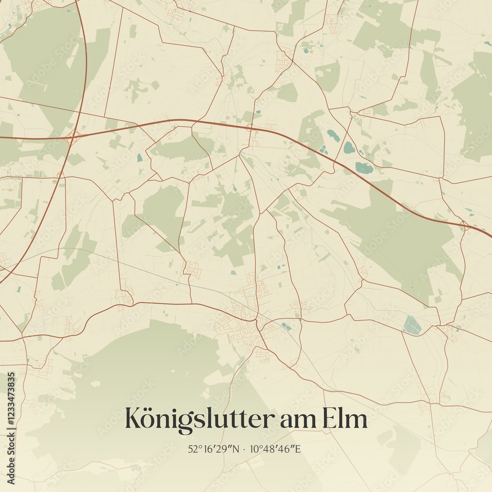 Fototapeta premium Vintage map of Konigslutter am Elm, Germany.