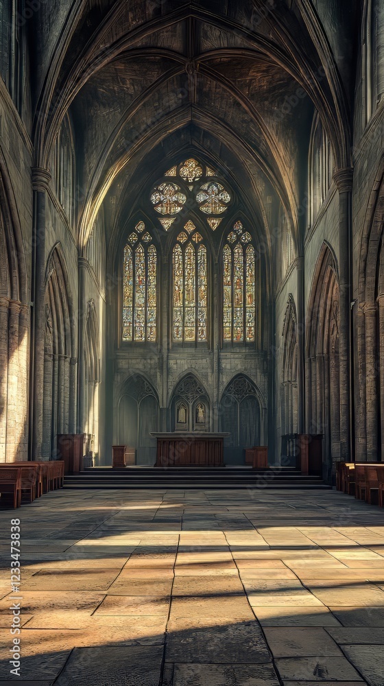 Fototapeta premium Sunlight streams into a grand cathedral.