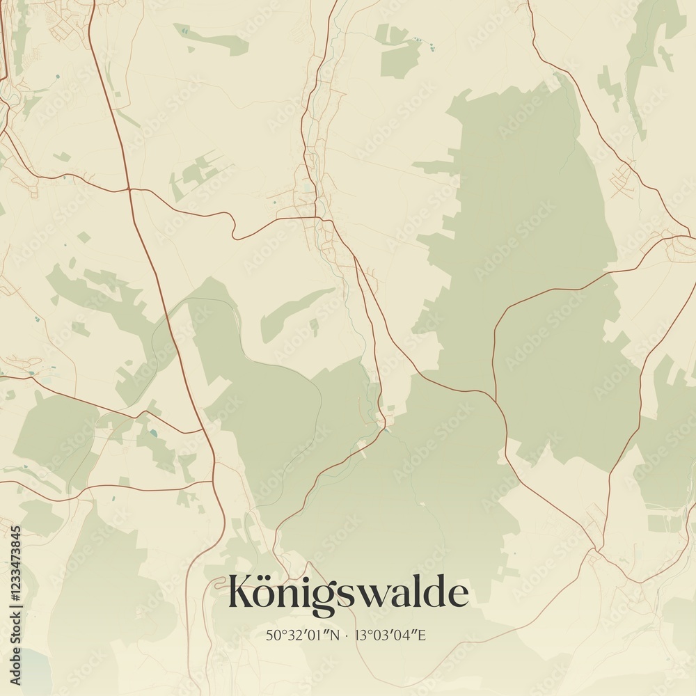 Fototapeta premium Vintage map of Konigswalde, Germany.