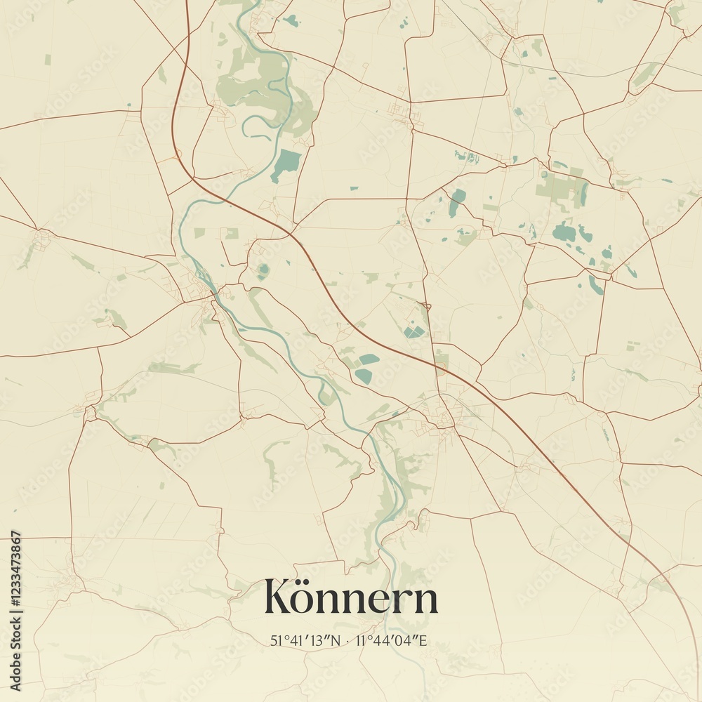 Fototapeta premium Vintage map of Konnern, Germany.