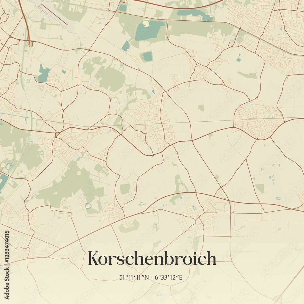 Fototapeta premium Vintage map of Korschenbroich, Germany.