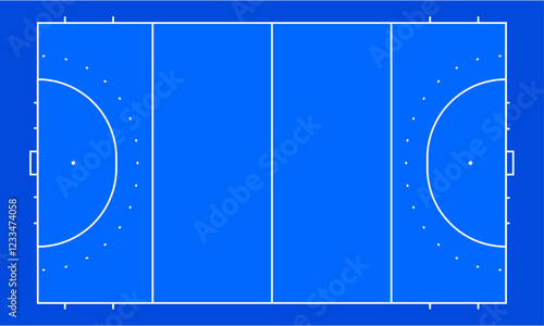 Top view of field hockey pitch, vector graphic background.