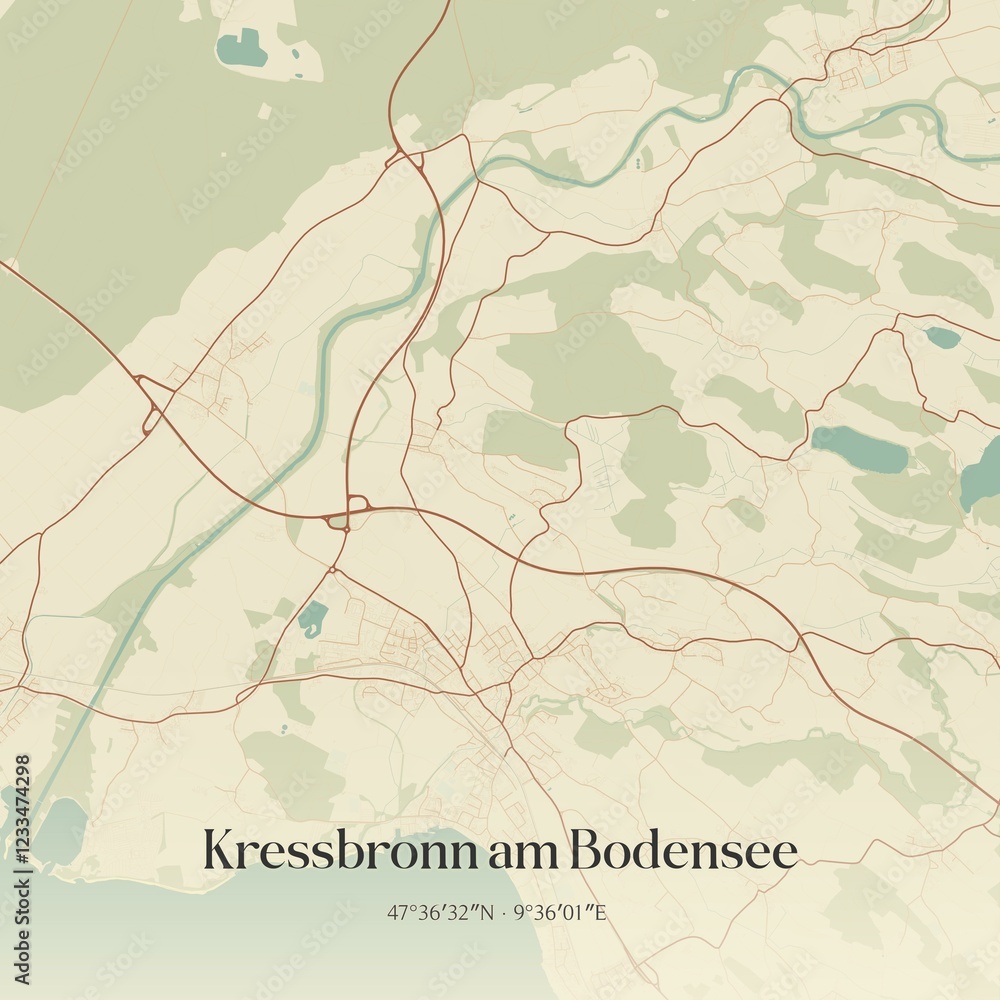 Fototapeta premium Vintage map of Kressbronn am Bodensee, Germany.