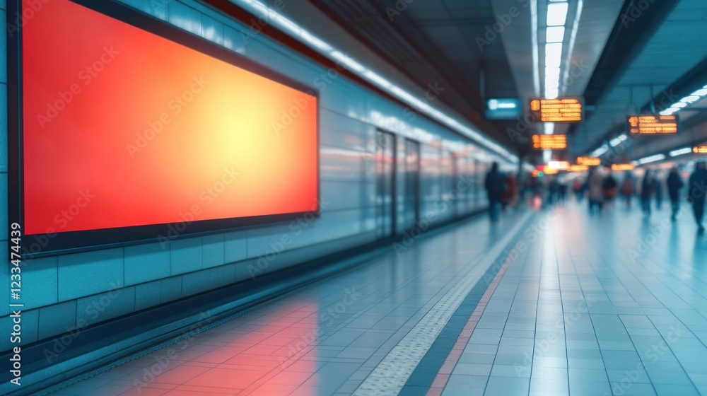 Subway station scene with digital billboard urban environment busy perspective of transit life Subway station scene with digital billboard urban environment busy perspective of transit life