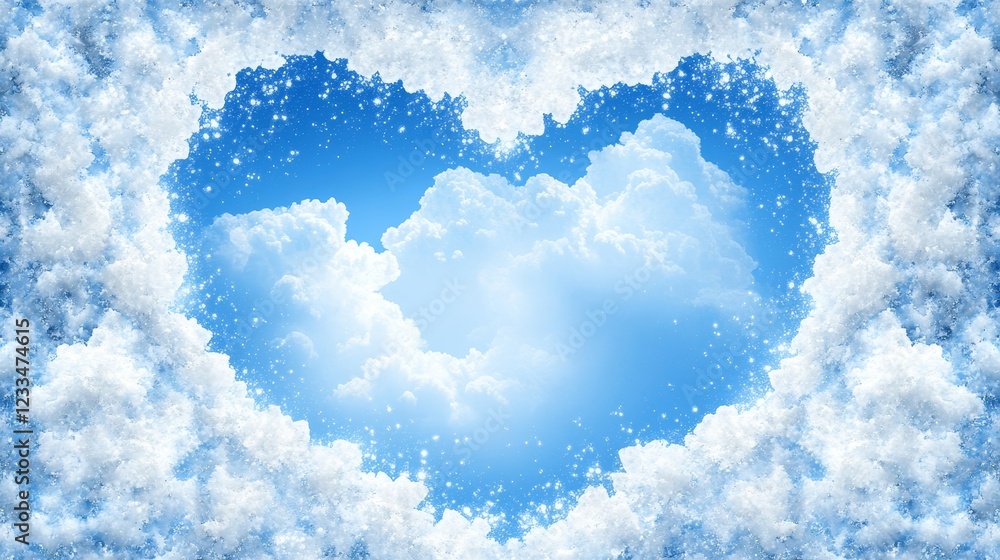 Naklejka premium Heavenly Heart Clouds, Sky, and Sparkling Stardust