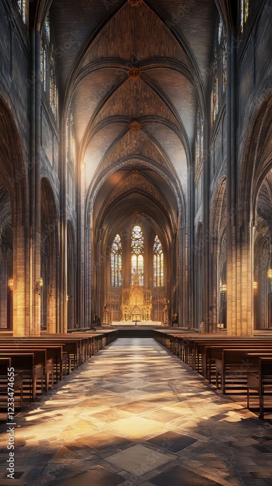 Fototapeta premium Sunlit Gothic church interior