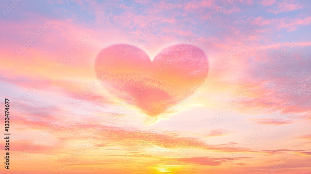 Fototapeta premium Heavenly Heart Shaped Cloud at Sunset Dawn
