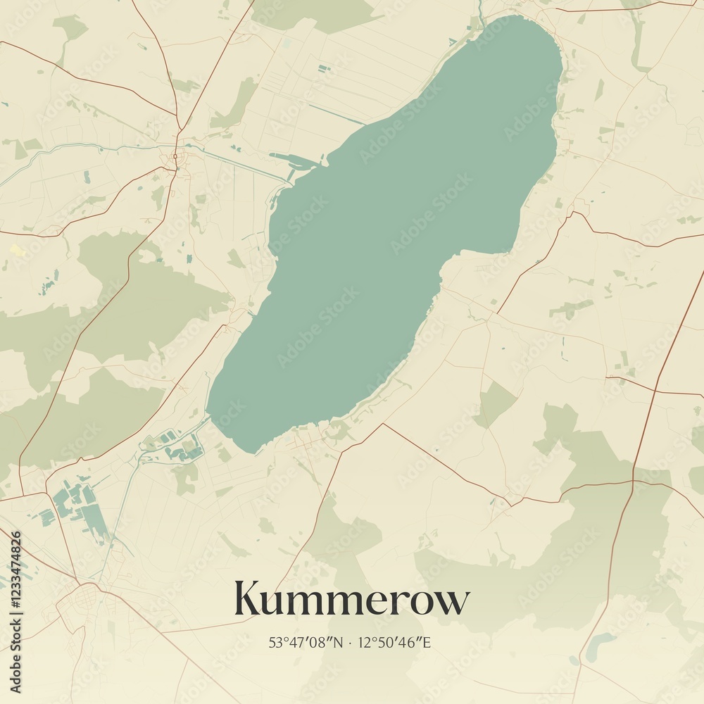 Fototapeta premium Vintage map of Kummerow, Germany.