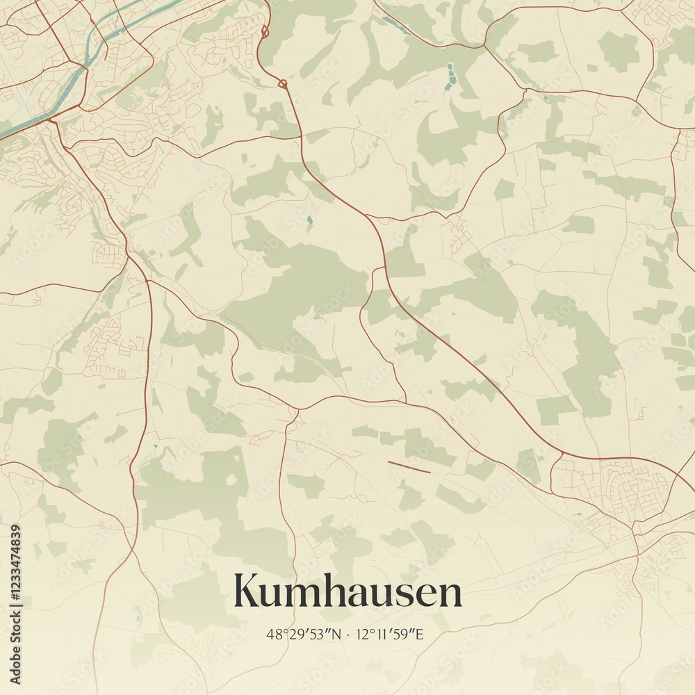 Fototapeta premium Vintage map of Kumhausen, Germany.