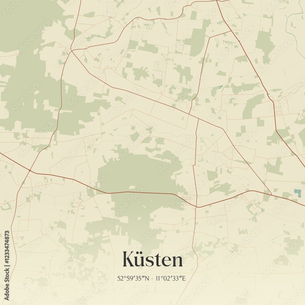 Fototapeta premium Vintage map of Kusten, Germany.