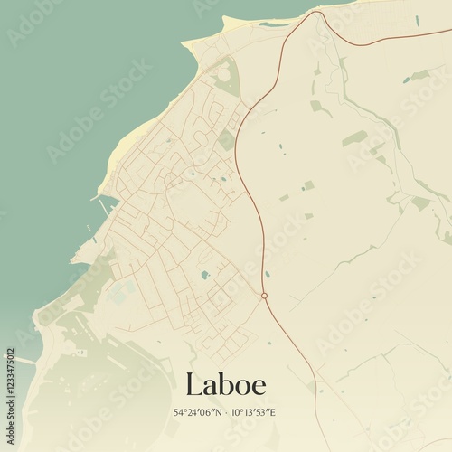 Vintage map of Laboe, Germany.