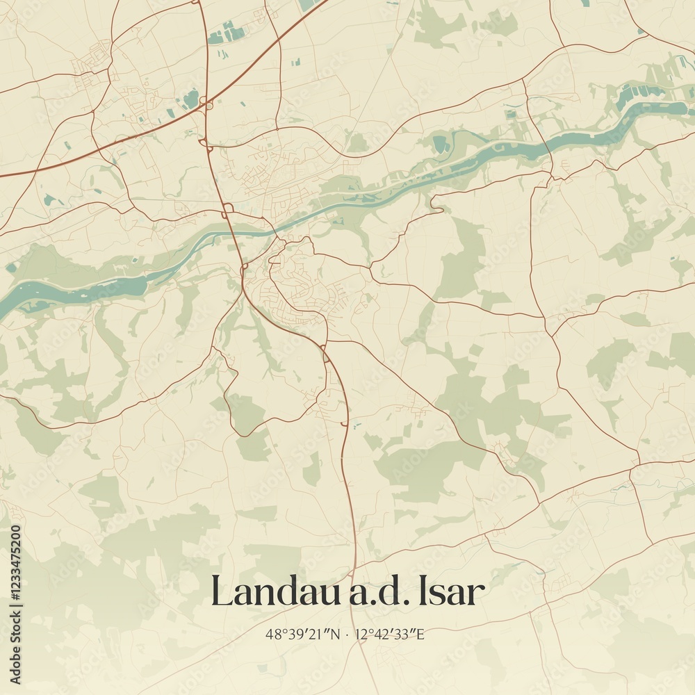 Obraz premium Vintage map of Landau a.d. Isar, Germany.