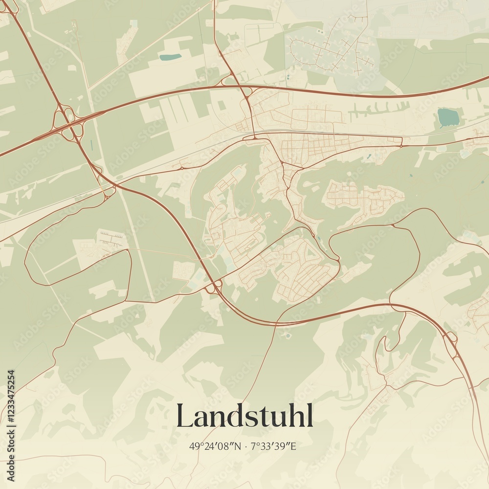 Obraz premium Vintage map of Landstuhl, Germany.