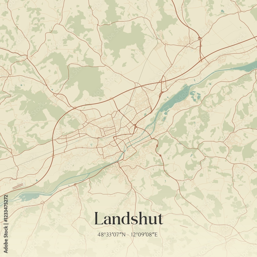 Fototapeta premium Vintage map of Landshut, Germany.