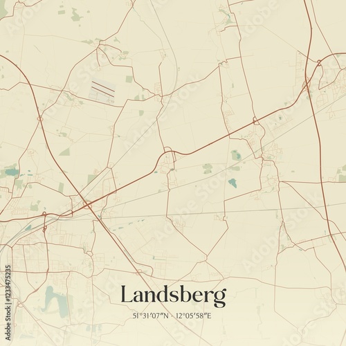 Vintage map of Landsberg, Germany.
