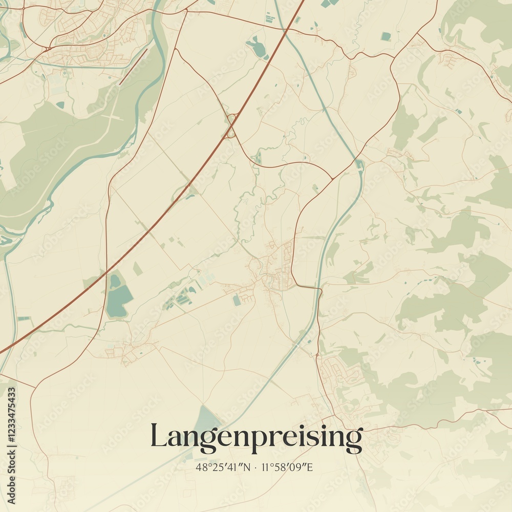 Fototapeta premium Vintage map of Langenpreising, Germany.