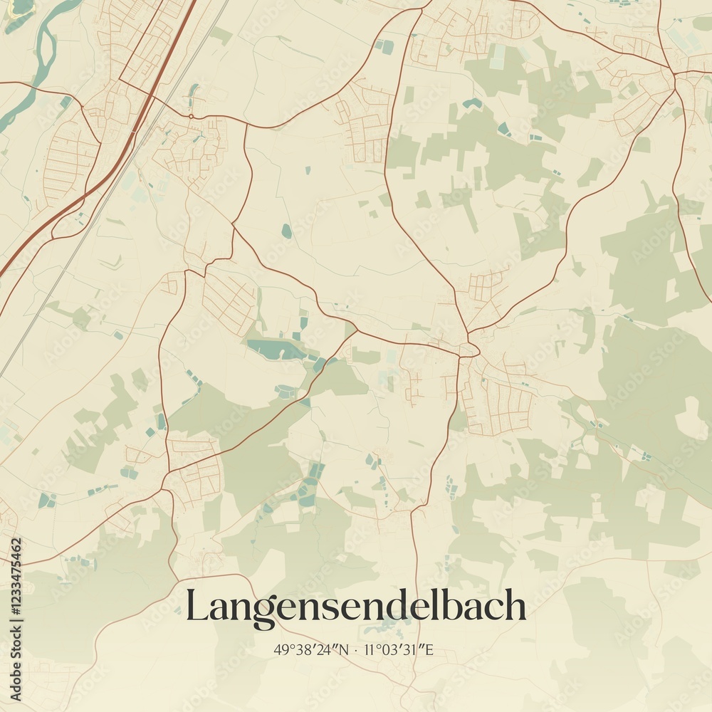Fototapeta premium Vintage map of Langensendelbach, Germany.