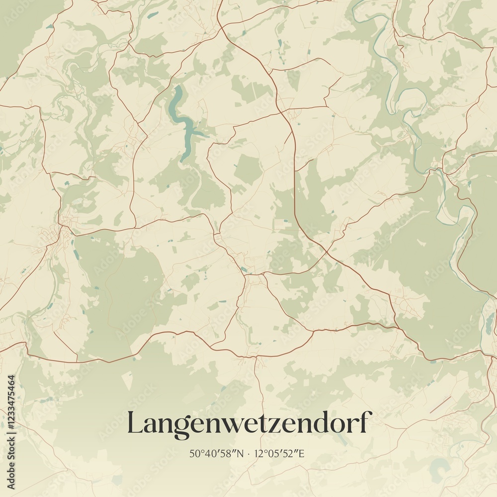 Fototapeta premium Vintage map of Langenwetzendorf, Germany.