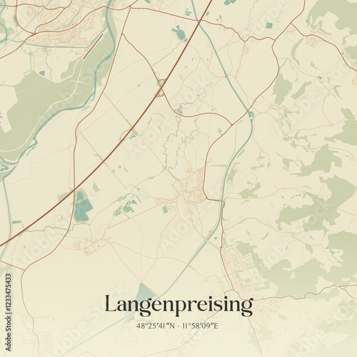 Vintage map of Langenpreising, Germany.