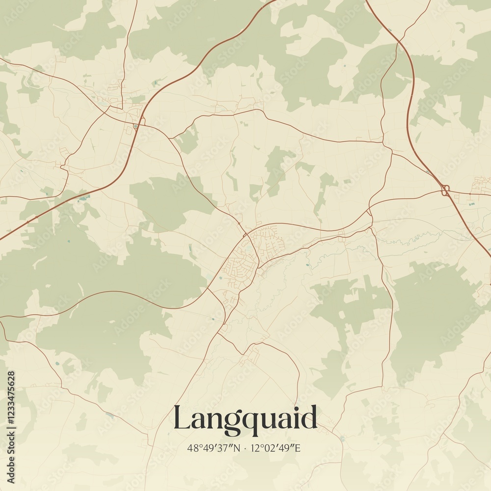 Fototapeta premium Vintage map of Langquaid, Germany.