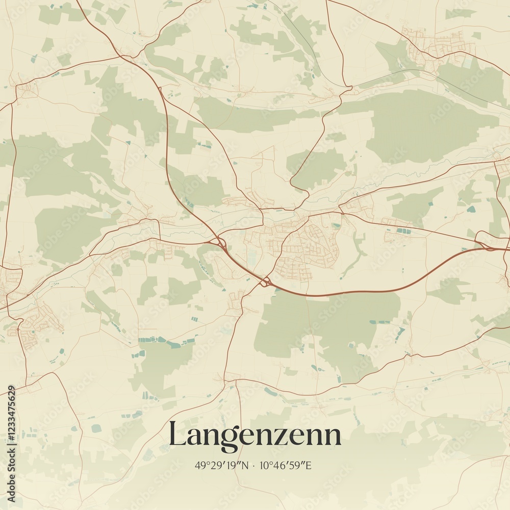 Fototapeta premium Vintage map of Langenzenn, Germany.