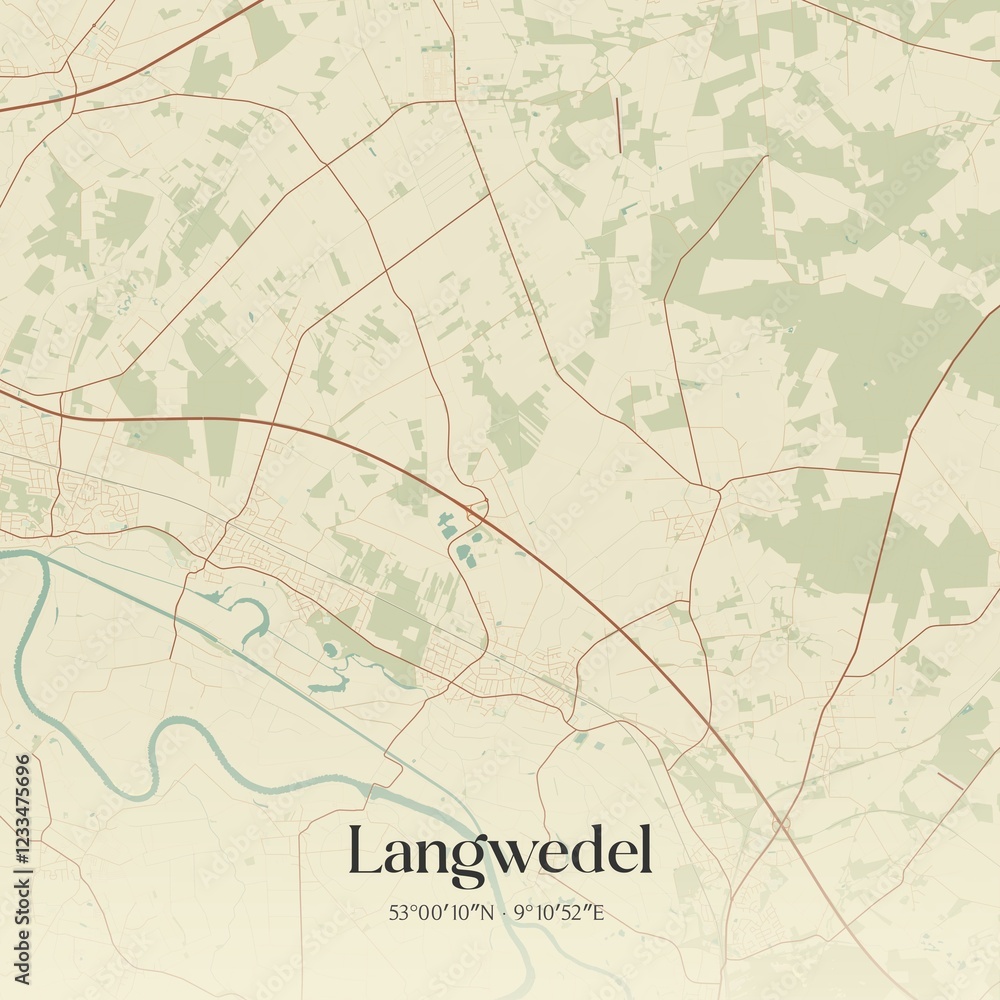 Fototapeta premium Vintage map of Langwedel, Germany.