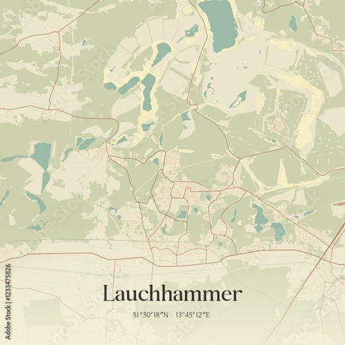 Vintage map of Lauchhammer, Germany. photo