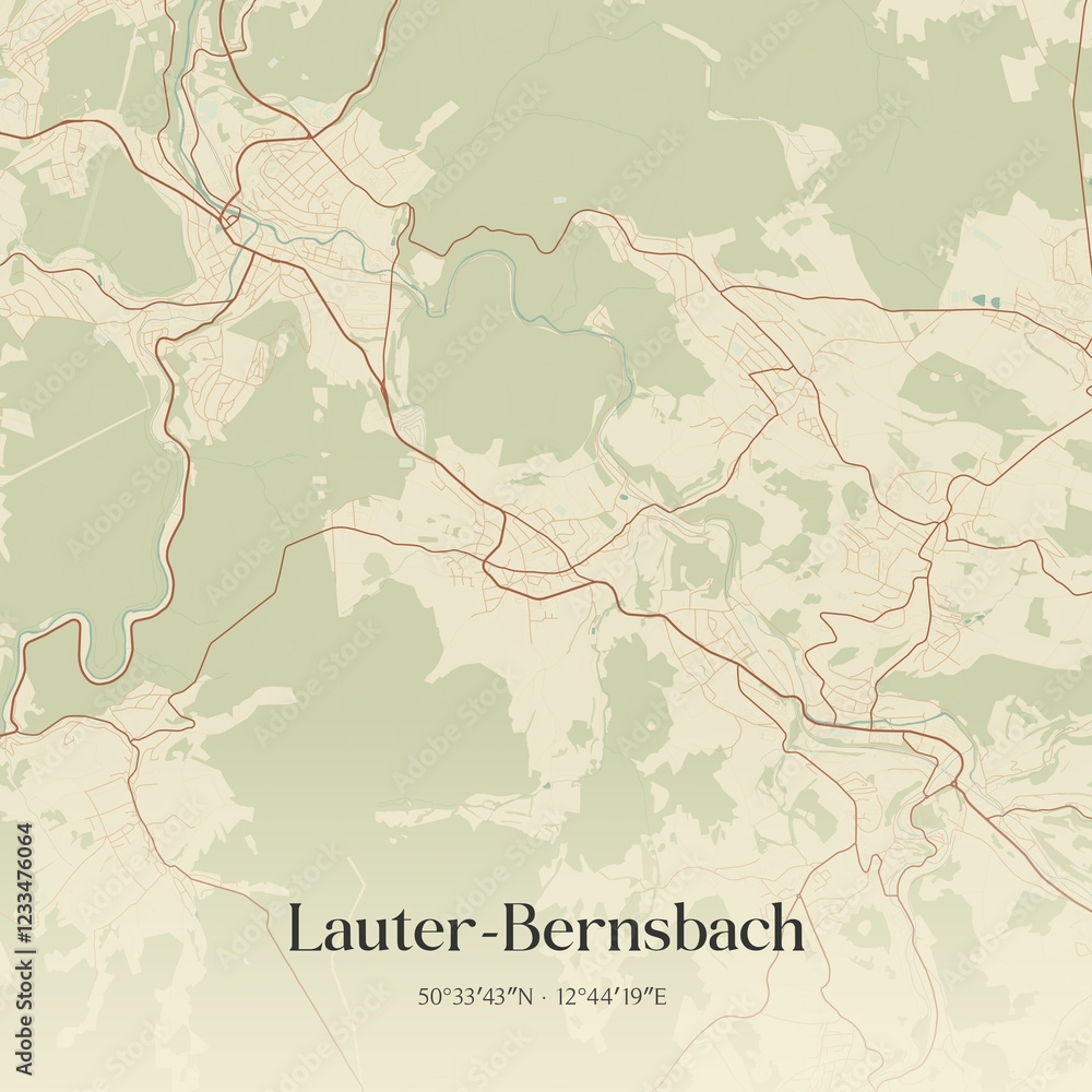 Fototapeta premium Vintage map of Lauter-Bernsbach, Germany.