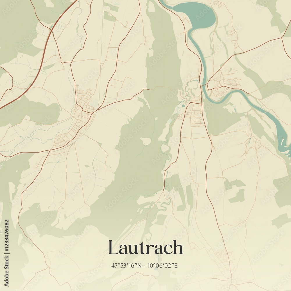 Fototapeta premium Vintage map of Lautrach, Germany.