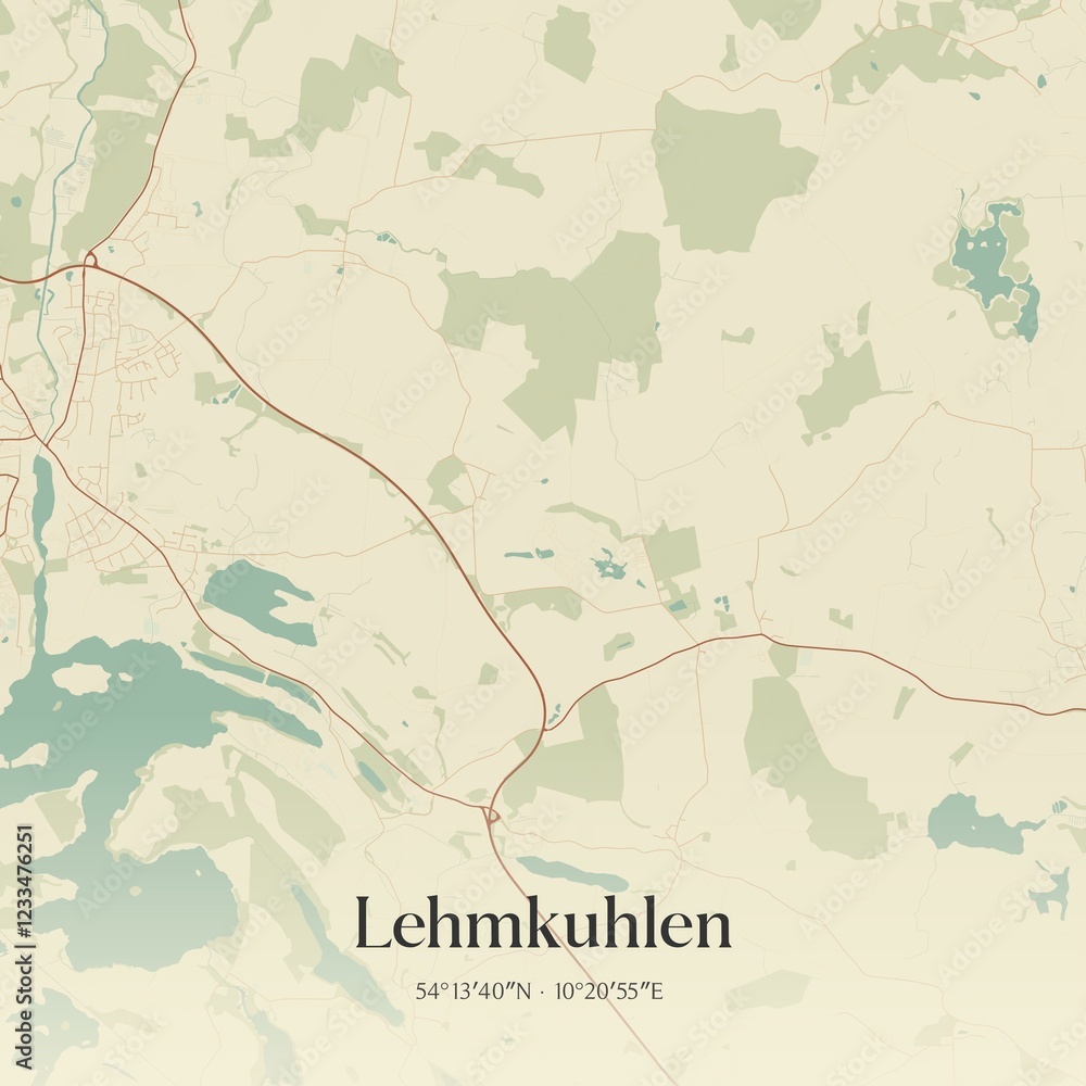 Obraz premium Vintage map of Lehmkuhlen, Germany.