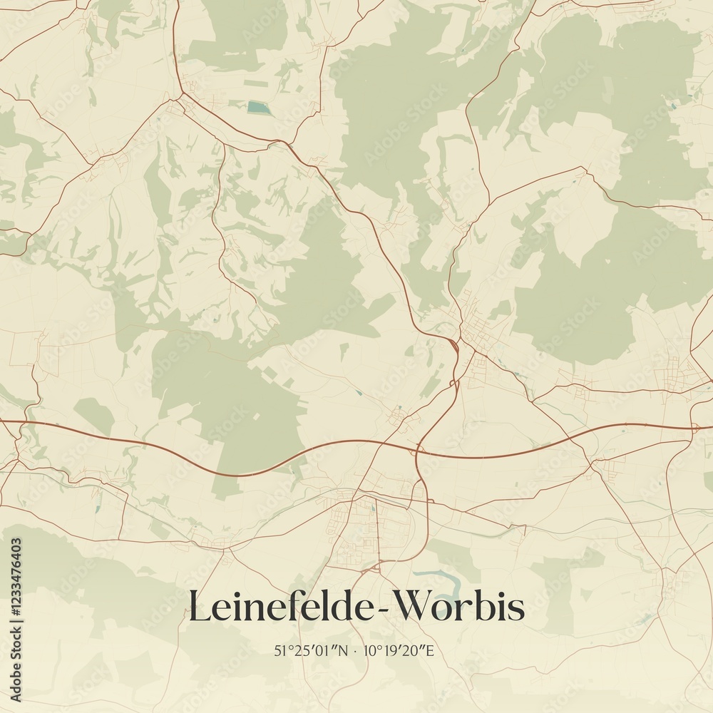 Fototapeta premium Vintage map of Leinefelde-Worbis, Germany.
