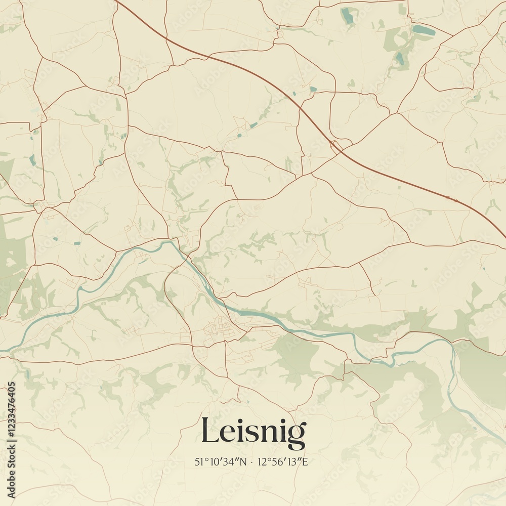 Fototapeta premium Vintage map of Leisnig, Germany.