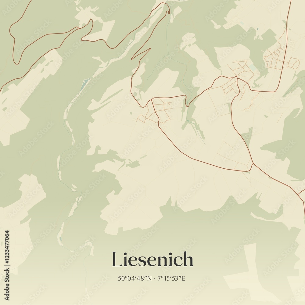 Fototapeta premium Vintage map of Liesenich, Germany.