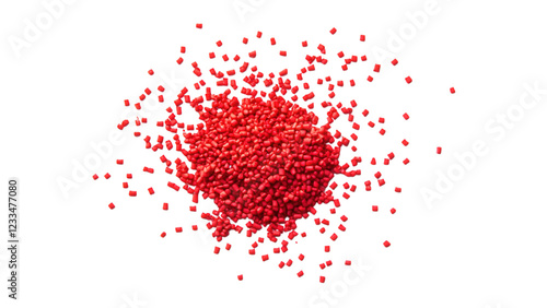 Red confetti sprinkles on a white background, vibrant festive decoration, ideal for celebrations or party themes, digital artwork. photo