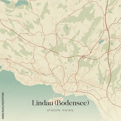 Vintage map of Lindau (Bodensee), Germany.