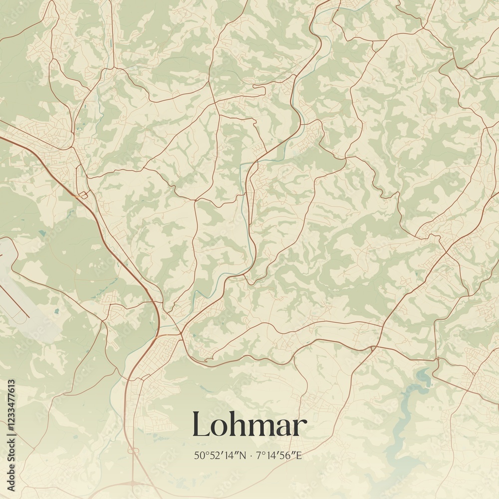 Fototapeta premium Vintage map of Lohmar, Germany.